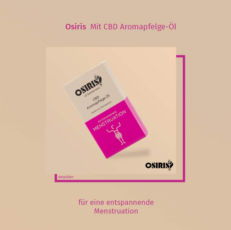 Osiris CBD Menstruationsöl Schachtel auf Werbesujet