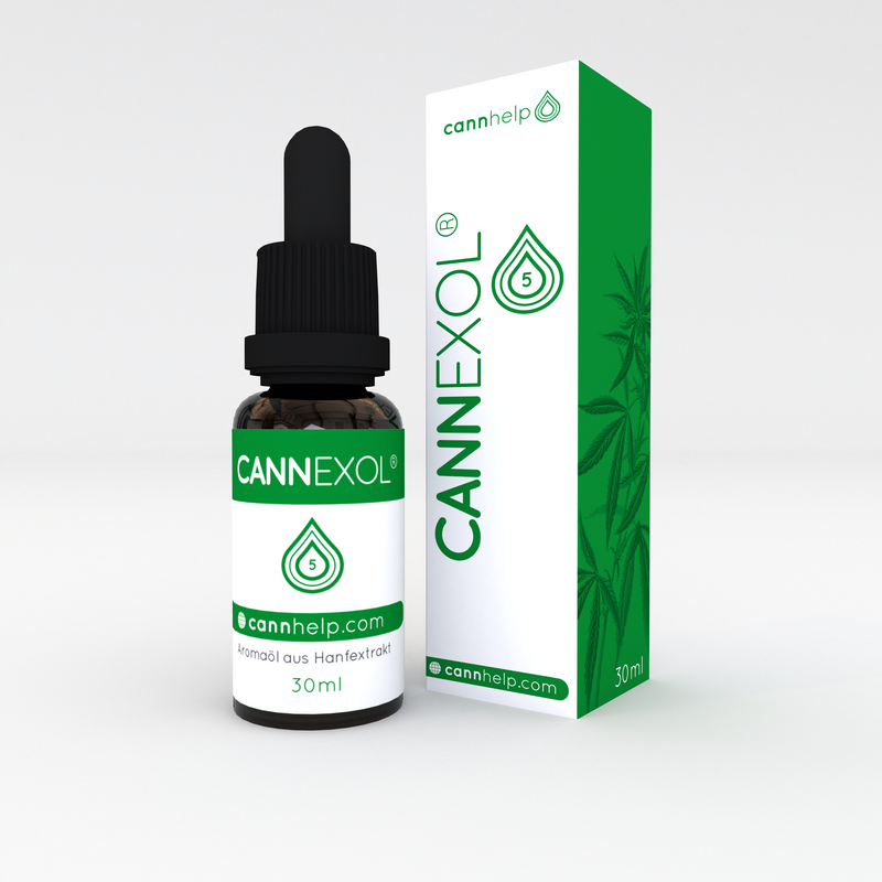 Flasche 5% CBD-Öl mit Verpackung